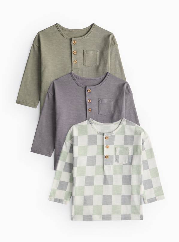 Long Sleeve Henley Tops 3 Pack 6-9 months